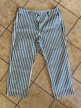 TORRID  Belle Isle Blue and White Vertical Stripe Chinos style jeans.